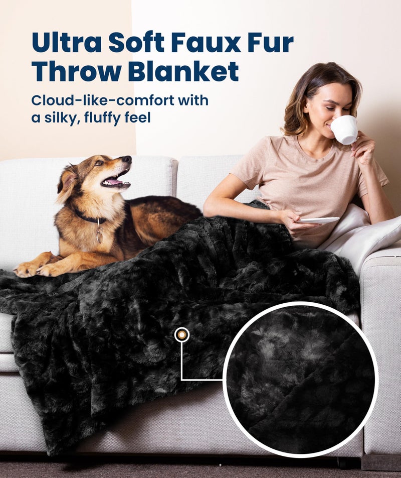 Everlasting Comfort Soft & Comfortable Black Faux Fur Throw Blanket for Couch - (50"x65") Minky & Fluffy Fall Blankets & Throws, Plush Fuzzy Cover for Bed, Sofa & Living Room - Cozy Home Decor - Image 3